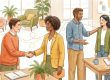 Warm illustration of coworkers building relationships across an organizational network